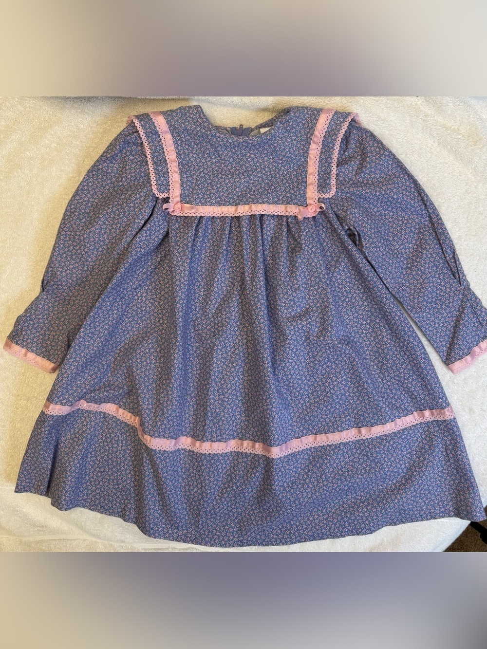 Vintage Ruth of Carolina Girls Dress Size 4 Blue Pink Floral Prairie Cottagecore